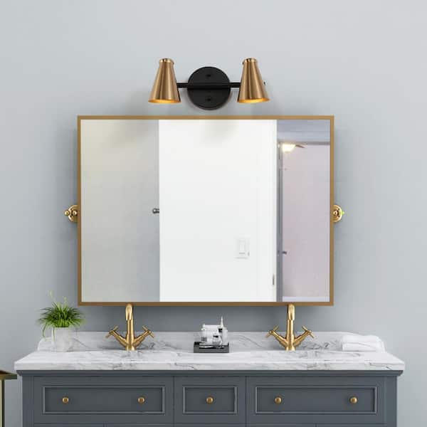 Zevni 14.5 in. 2-Light Polished Brass Modern Bathroom Vanity Light