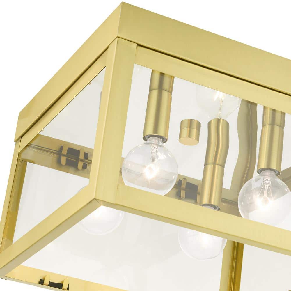 Elegant Satin Brass 4-Light Flush Mount with Clear Glass