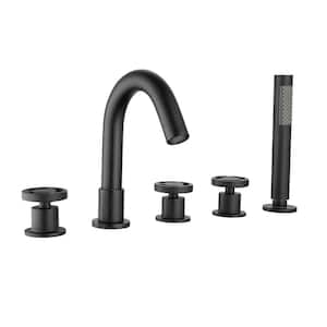 3-Handle Tub-Mount Roman Tub Faucet with Hand Shower in Maate Black
