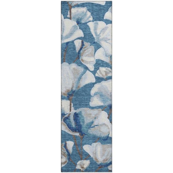 Mayfield Premium Machine Washable Abstract AMF2405 Blue 2 ft. x 7 ft. Runner Rug
