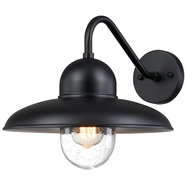 pasentel 12 in. 1-Light Outdoor Black Hardwired Barn Wall Sconce with Clear Seed Glass Shade with No Bulbs Included