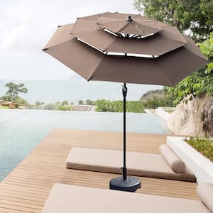 9 ft. Octagon Steel Market Tilt Patio Umbrella in Chocolate with 3-Tier Vent and Crank for Garden Deck Backyard Poolside