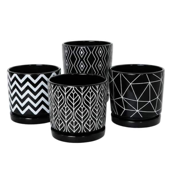 5.5 Inch Black Cylinder Ceramic Planters with Drainage Hole
