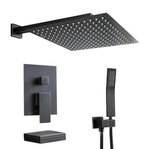 3-Spray Patterns with 1.8 GPM 12 in. Wall Mount Dual Shower Heads with Waterfall Faucet in Oil Rubbed Bronze