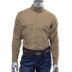 Men's 2X-Large Tan AR/FR Dual Certified Ripstop Long Sleeve Work Shirt, 9 cal/sq. cm