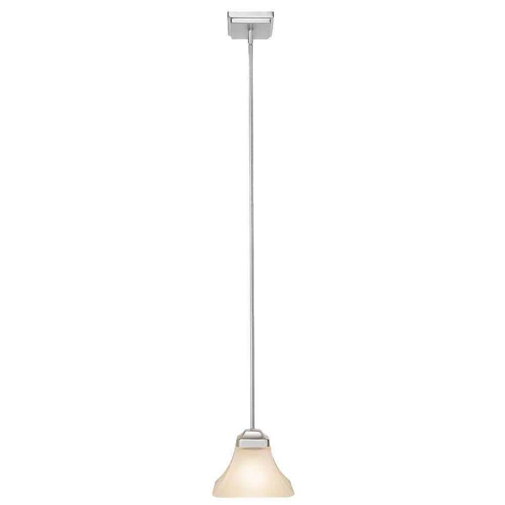 Hampton Bay Nove 1 Light Brushed Nickel Mini Pendant With White Glass Shade 17161 The Home Depot