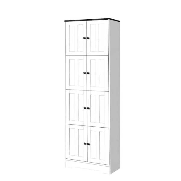 Unbranded 24 in. W x 12.8 in. D x 72.4 in. H White Linen Cabinet with 4 Doors and 4 Shelves