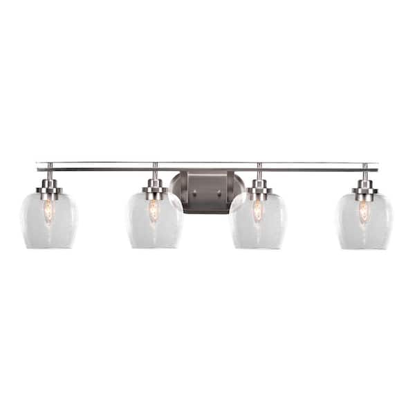 Unbranded Monroe 39.25 in. 4-Light Brushed Nickel Vanity Light with 6 in. Clear Bubble Glass Shade no Bulbs Included