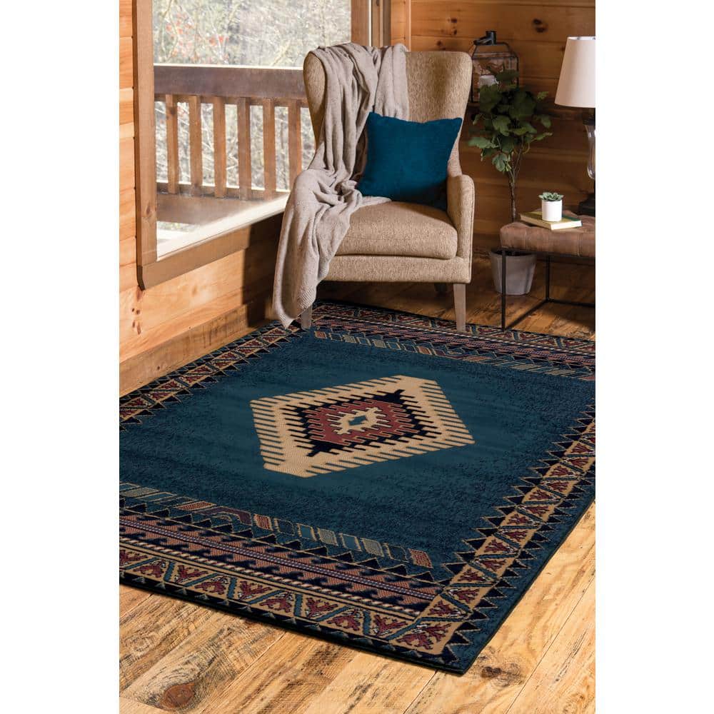 Southwestern Blue Synthetic 4' x 6' Area Rug