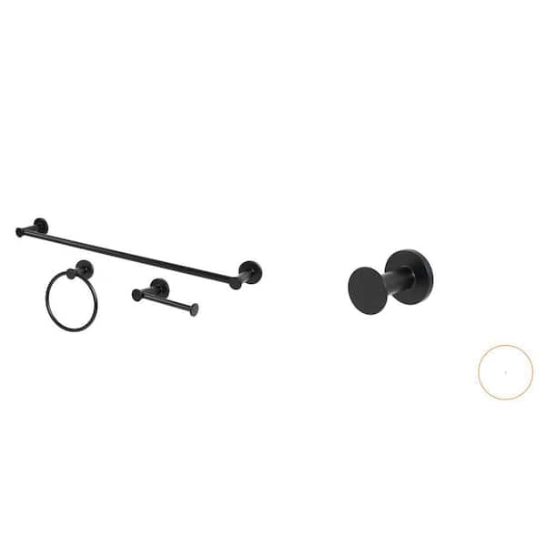 Lucien 3-Piece Bath Hardware Set with Towel Bar, Paper Holder, Towel Ring and Robe Hook in Matte Black