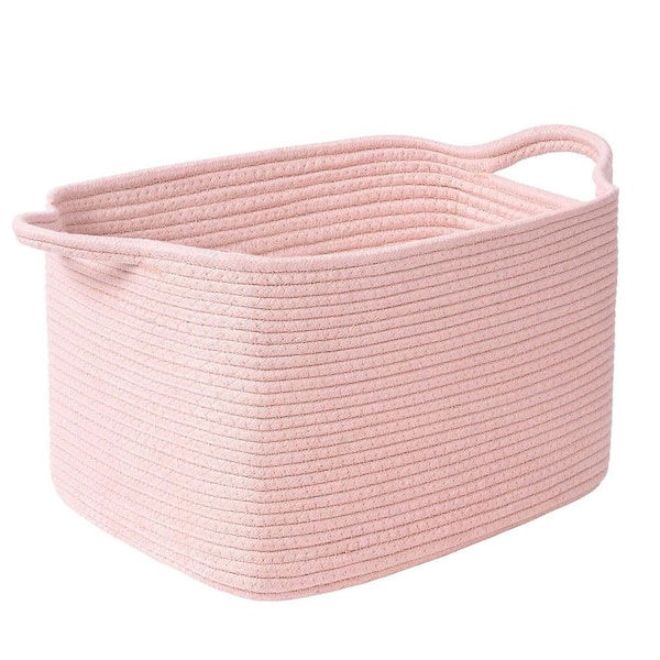 Pink 13 in. x 9 in. Cotton Decorative Basket Set of 2 with Handles