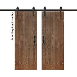 Mid-Century New Style 60 in. x 84 in. Dark Walnut Finished Solid Wood Double Sliding Barn Door with Hardware Kit