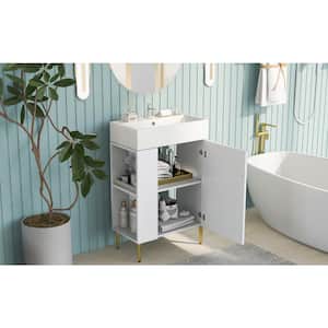 21.60 in. W x 12.20 in. D x 33.90 in. H Bathroom Vanity in White with Ceramic Top, Cabinet and Open Left Side Storge