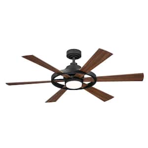 Range 52 in. Indoor Distressed Black Downrod Mount Ceiling Fan with Integrated LED with Remote Control