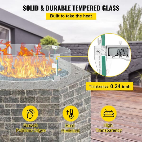 AMS Fire Pit Table Round Glass Wind Guard - 1/4" Thick Glass Fire Flame Guard