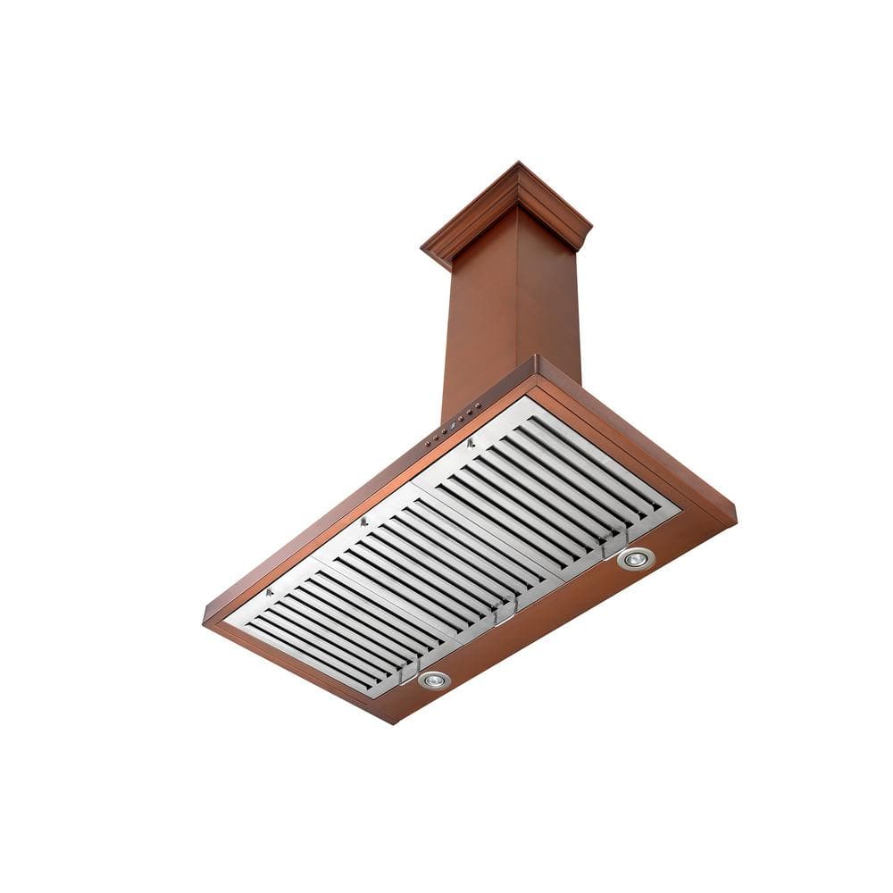 36" Copper Convertible Wall Mount Range Hood with Charcoal Filter