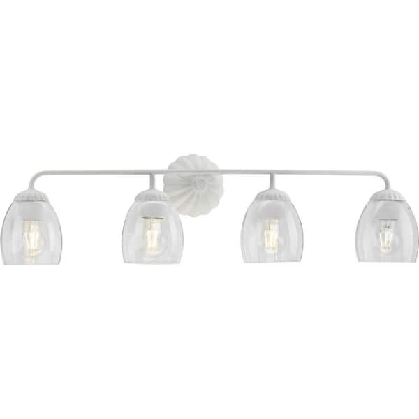 Progress Lighting Quillan 33.62 in. 4-Light Soft Gold Vanity Light with Clear Glass Shade