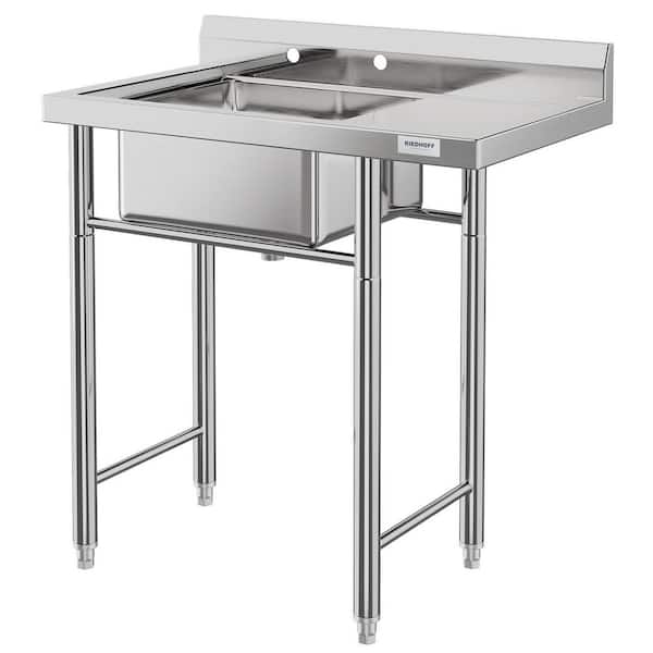 Stainless Steel Freestanding Laundry/Utility Sink, Single Bowl with Reinforced Frame, High Backsplash, Adjustable Feet