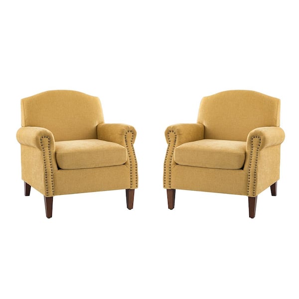 JAYDEN CREATION Gianluigi Mustard Armchair with Nailhead Trims (set of 2)