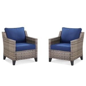 Nyajiah Wicker Outdoor Lounge Chair with Blue Cushions (2-Pack)