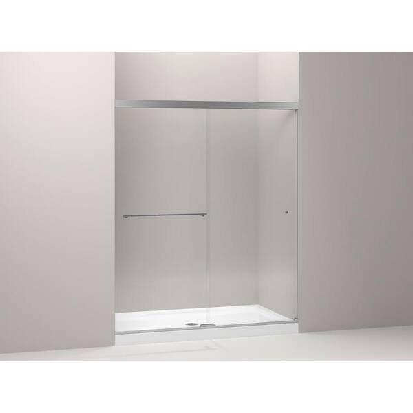 KOHLER Revel 57-60 in. x 70 in. H Frameless Sliding Shower Door in Bright Polished Silver with Handle