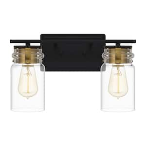 Keesey 14 in. 2-Light Matte Black Vanity Light