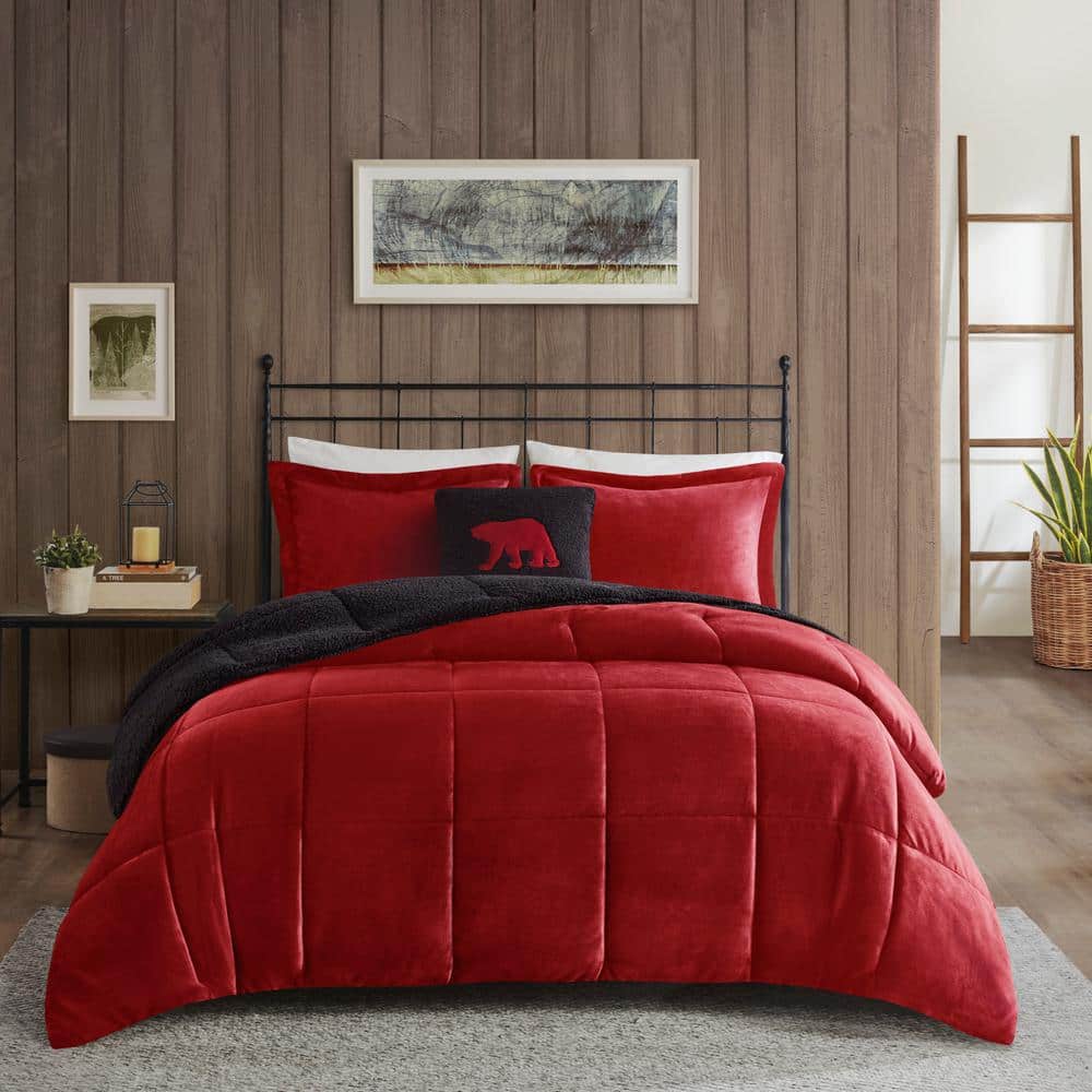 King Red and Black Plush Down Alternative Comforter Set
