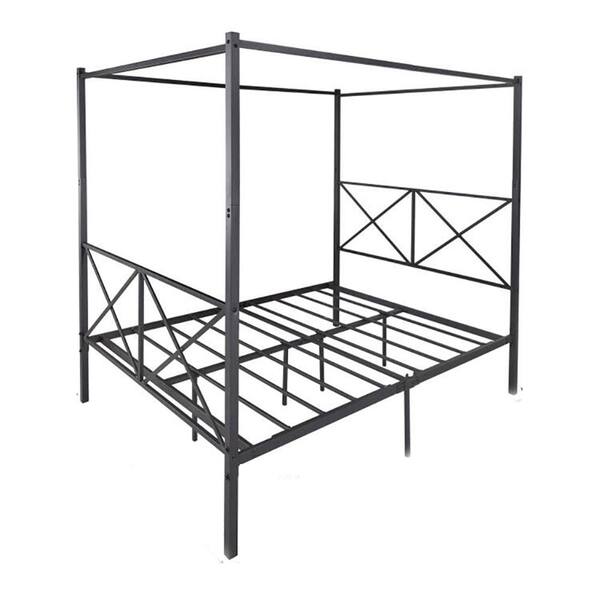Black Queen Metal Canopy Bed Frame with X Shaped Frame S747GBK The
