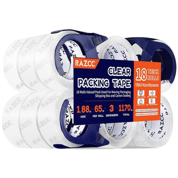 1.88 in. x 65 Yards 18 Rolls Clear Heavy Duty Packaging Tape, Packing Tape with Dispensers for Packing Shipping Moving