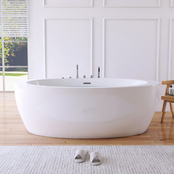 71 in. x 37 in. Acrylic Flatbottom Freestanding Whirlpool Bathtub in White