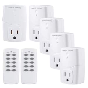 10 Amp 125-Volt Straight Blade Mini Wireless Remote Control Outlet Switch Power Plug in White (2 Remotes + 5 Outlets)