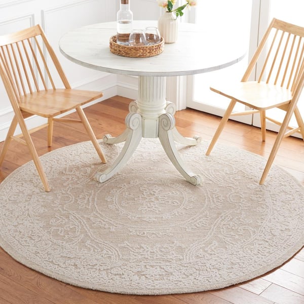 Abstract Ivory/Beige 6 ft. x 6 ft. Borders Floral Round Area Rug