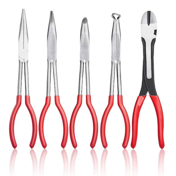 5-Piece Needle Nose Pliers, 11 in. Long Nose Pliers Set, Diagonal Cutting Pliers, Round Nose Plier,