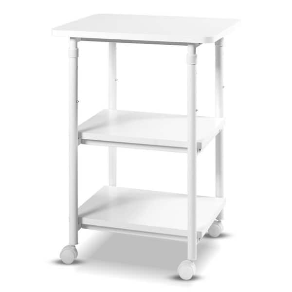 HONEY JOY 3-Tier Adjustable Rolling Under Desk Printer Cart with 3 Storage Shelves Printer Stand for home office White