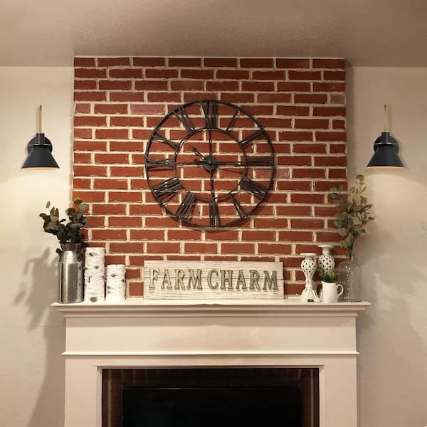 NIMBUS 1-Light 7.08 in. W Brass Industrial Farmhouse Wall Sconce Cone Down Lighting with Black Barn Shade for Bedside
