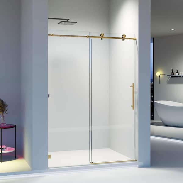 Frameless Sliding Shower Door 50-54 in. W x 76 in. H Soft-Close Shower Door in Brushed Gold with Tempered Clear Glass