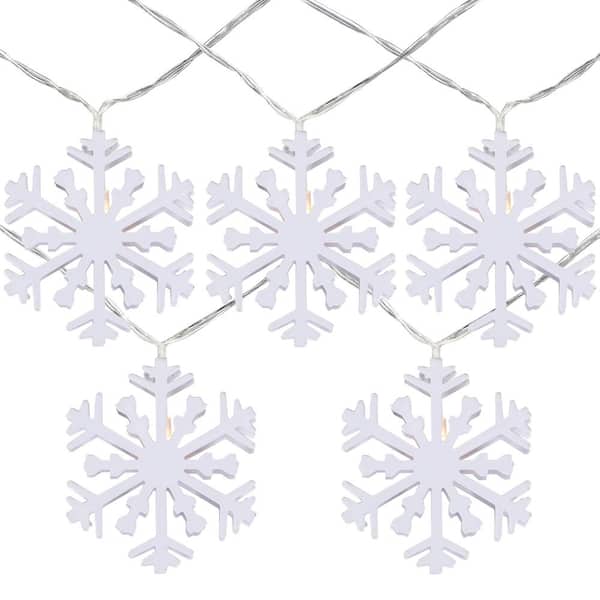 4.5 ft. B/O White Snowflake LED Warm White Christmas Lights (Set of 10)