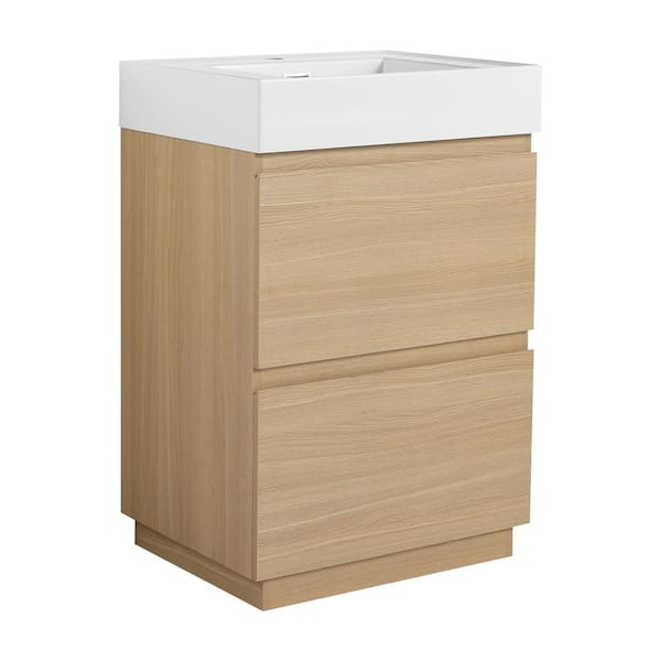 Unbranded 24 in. W Freestanding Bath Vanity in Oak with White Cultured Marble Top