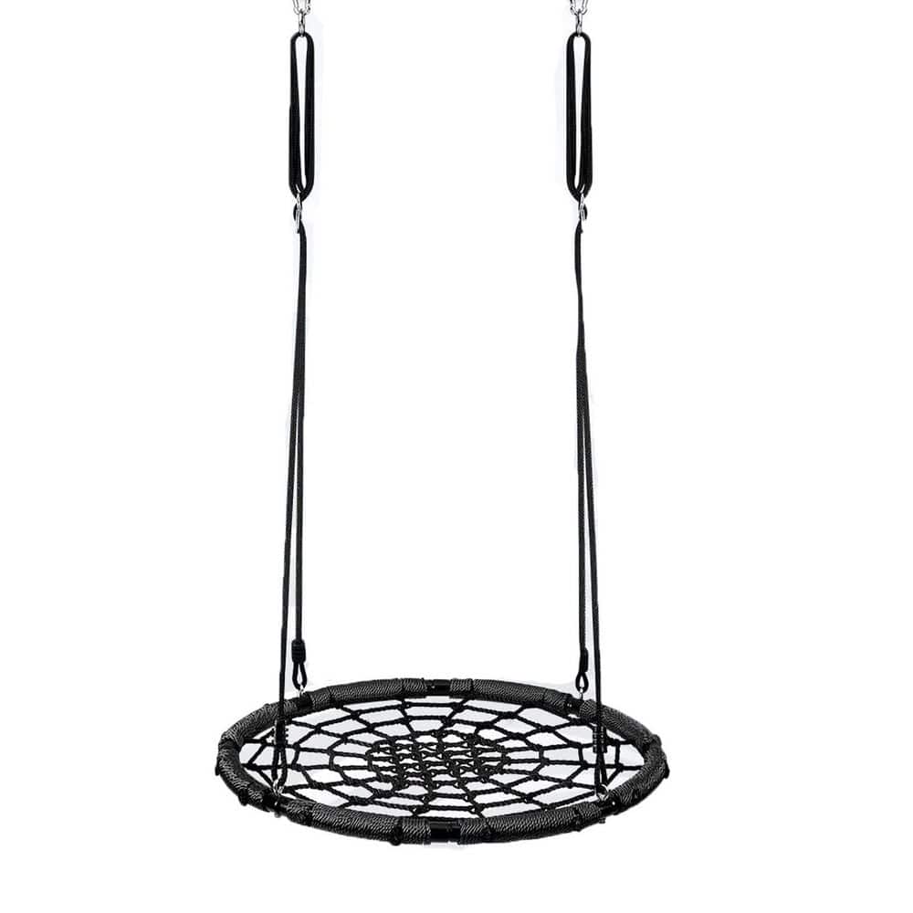 Black Spider Web Platform Swing with Rope Straps and Turnbuckle
