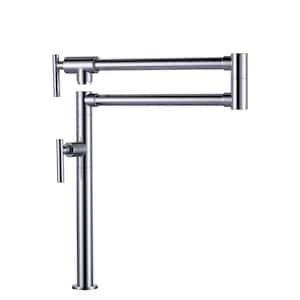 Deck Mounted Pot Filler Kitchen Faucet with Double Handle in Polished Chrome