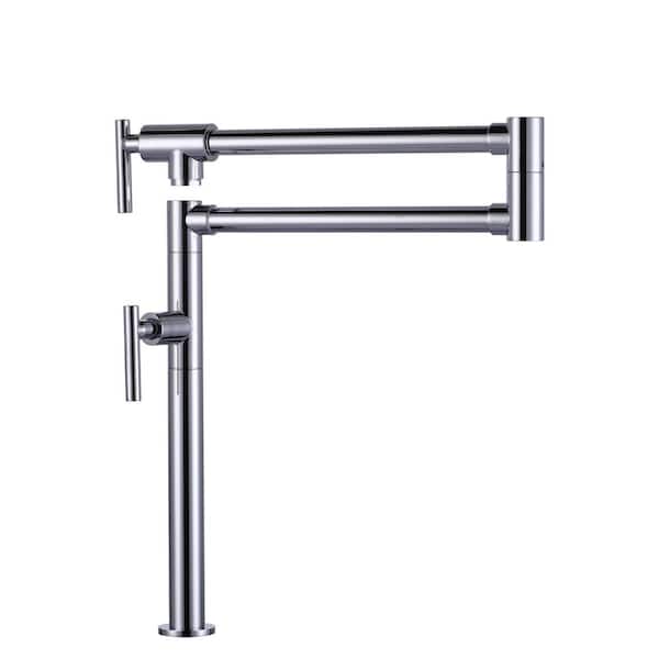 ARCORA Deck Mounted Pot Filler Kitchen Faucet with Double Handle in Polished Chrome