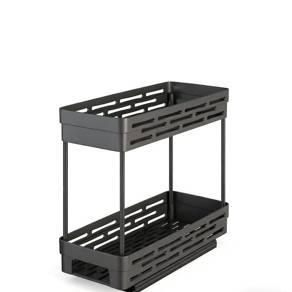 2-Pack Slide Out Spice Racks Organizer with Each 2-Tiers in Black, with Each Tier Can Hold 10 Spice Jars