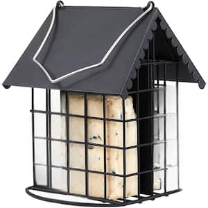 Double Suet Bird Feeder with Weatherproof Roof and Perch for Outdoors Hanging