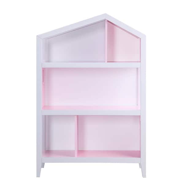 Acme Furniture 50 in. White/Pink Wood 5-shelf Standard Bookcase
