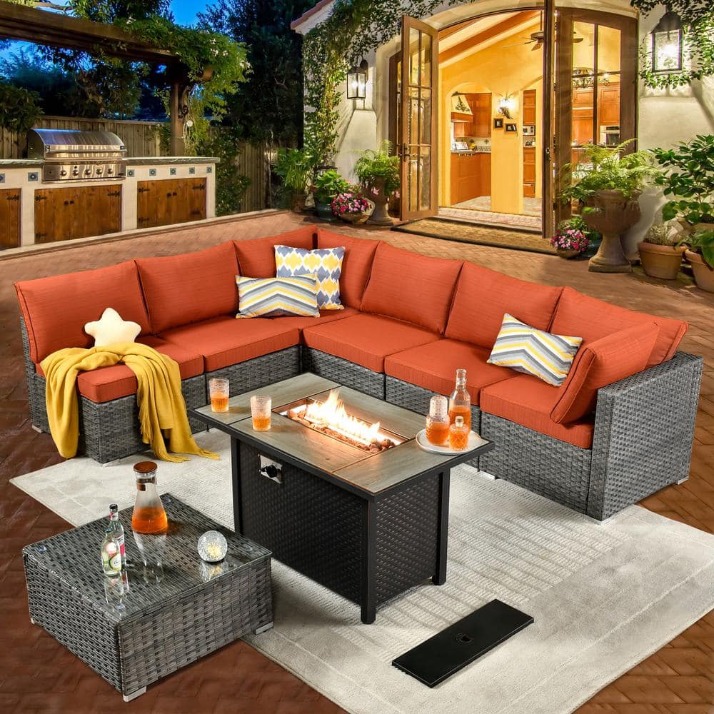 weaxty W Daffodil A Gray 8-Piece Wicker Patio Rectangular
