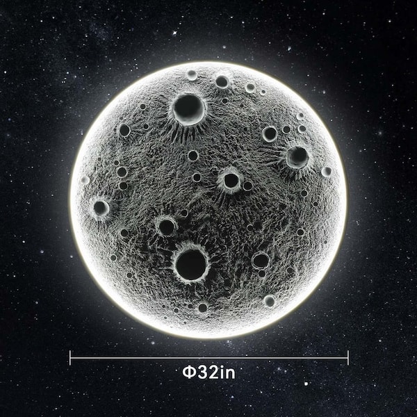 32 in. x 32 in. Gray Metal Work Realistic Resin Moon with Dimmable