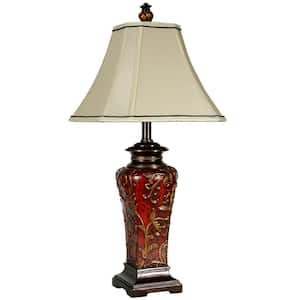 30 in. Burgundy Table Lamp with Cream Fabric Shade