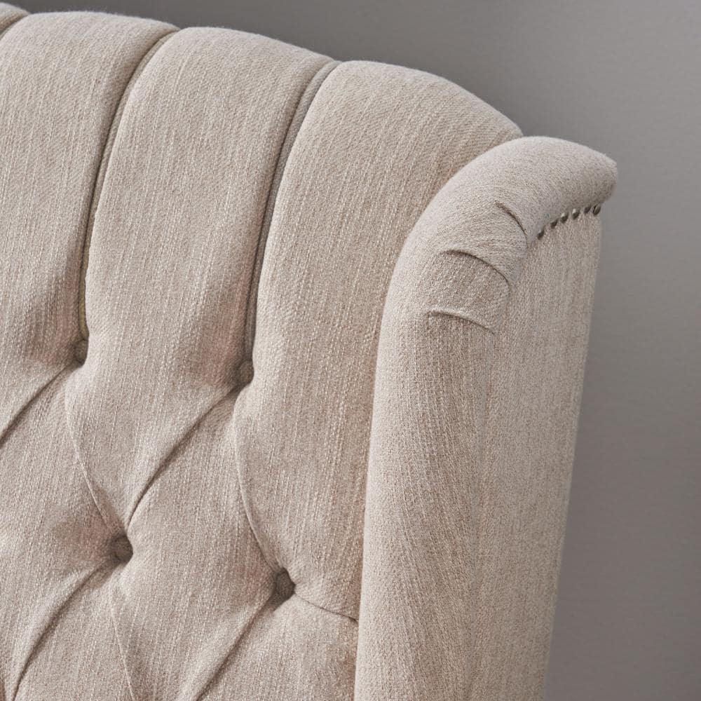 Handcrafted Birch Wood Oversized Beige Recliner with Dark Brown Legs