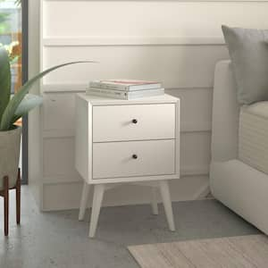 Flynn Mid Century Modern 2-Drawer White Nightstand