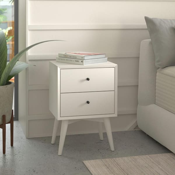 Unbranded Flynn Mid Century Modern 2-Drawer White Nightstand